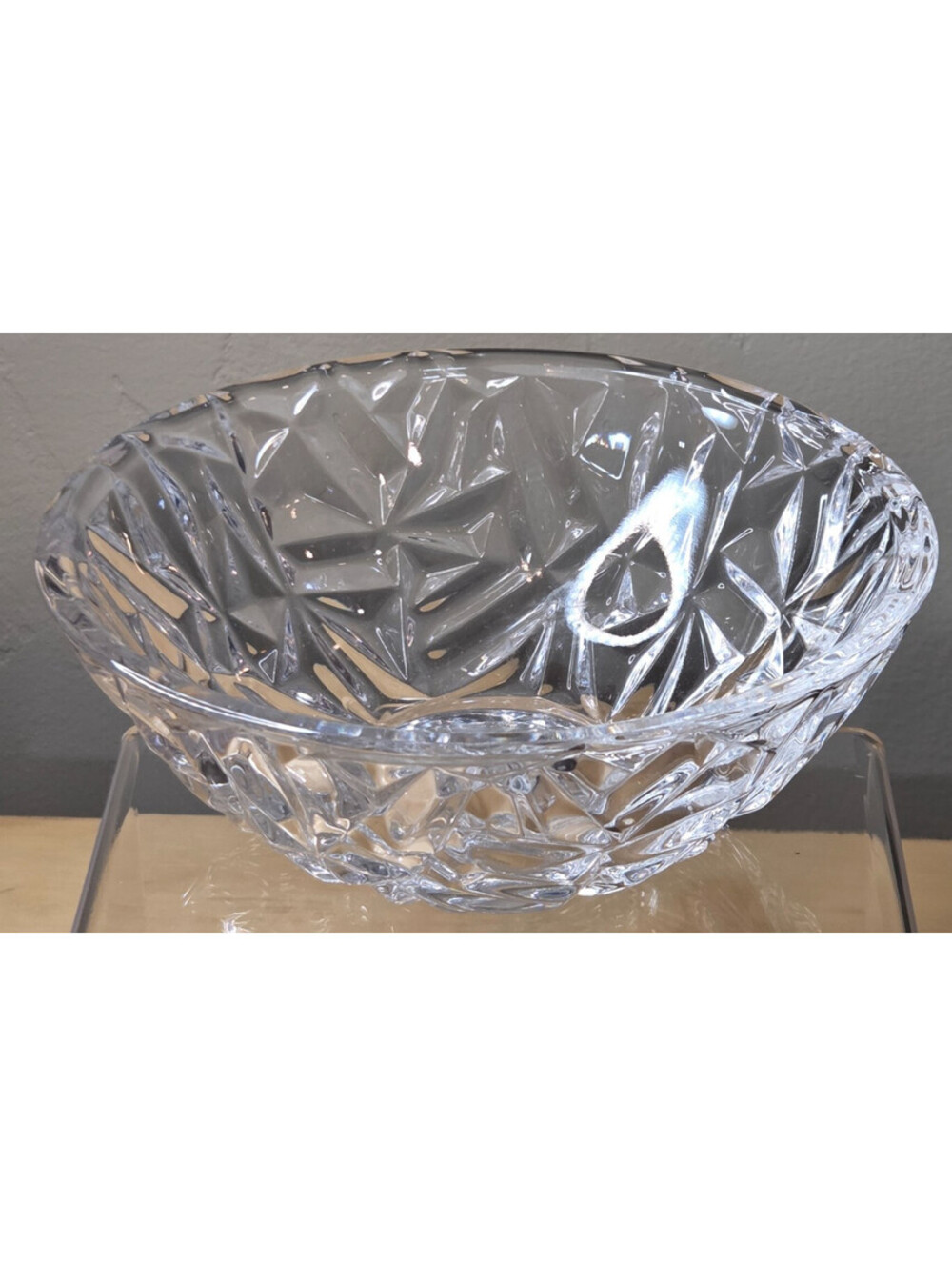 Tiffany & Co. Rock Cut Crystal Bowl 6" Round Signed Heavy Lead Crystal Vtg Germa